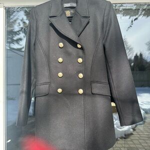 Zara Black Double-Breasted Peacoat with Gold Buttons